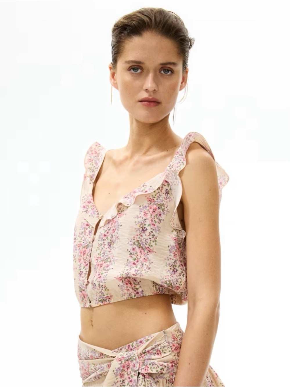 H&M Pink Floral Ruffle Crop Top - Picture 4 of 5